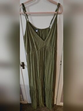 Old Navy Olive Green Maxi Dress with V-Neck